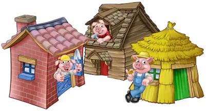 The Three Little Piggies and their houses